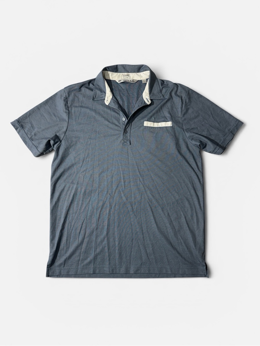 Travis Mathew mens L Large blue solid Max Homa golf polo shirt EUC